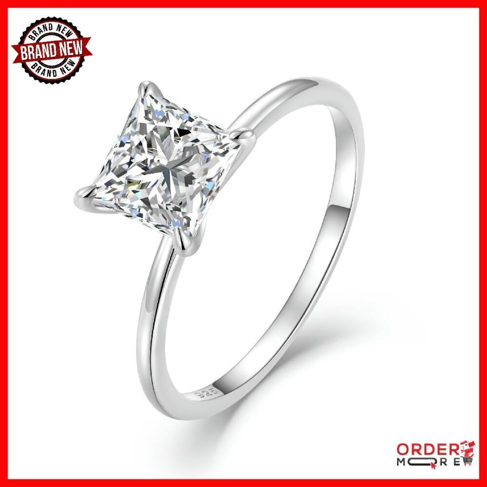 925 Sterling Silver 1CT Solitaire Engagement Ring Size 6 18K Gold Plated